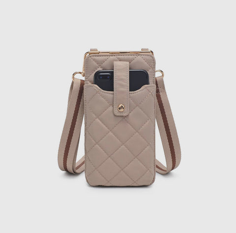 Zhuri Quilted Cell Phone Crossbody Bag | Tan