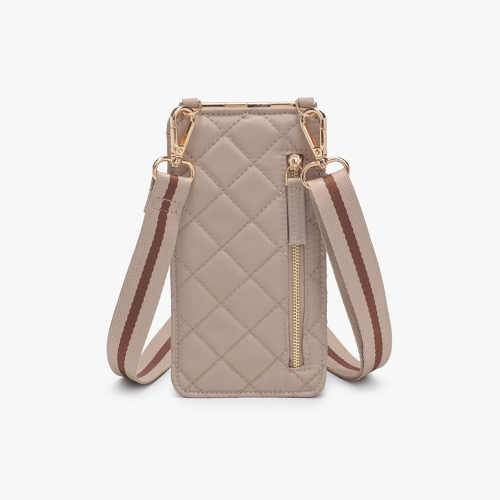 Zhuri Quilted Cell Phone Crossbody Bag | Tan