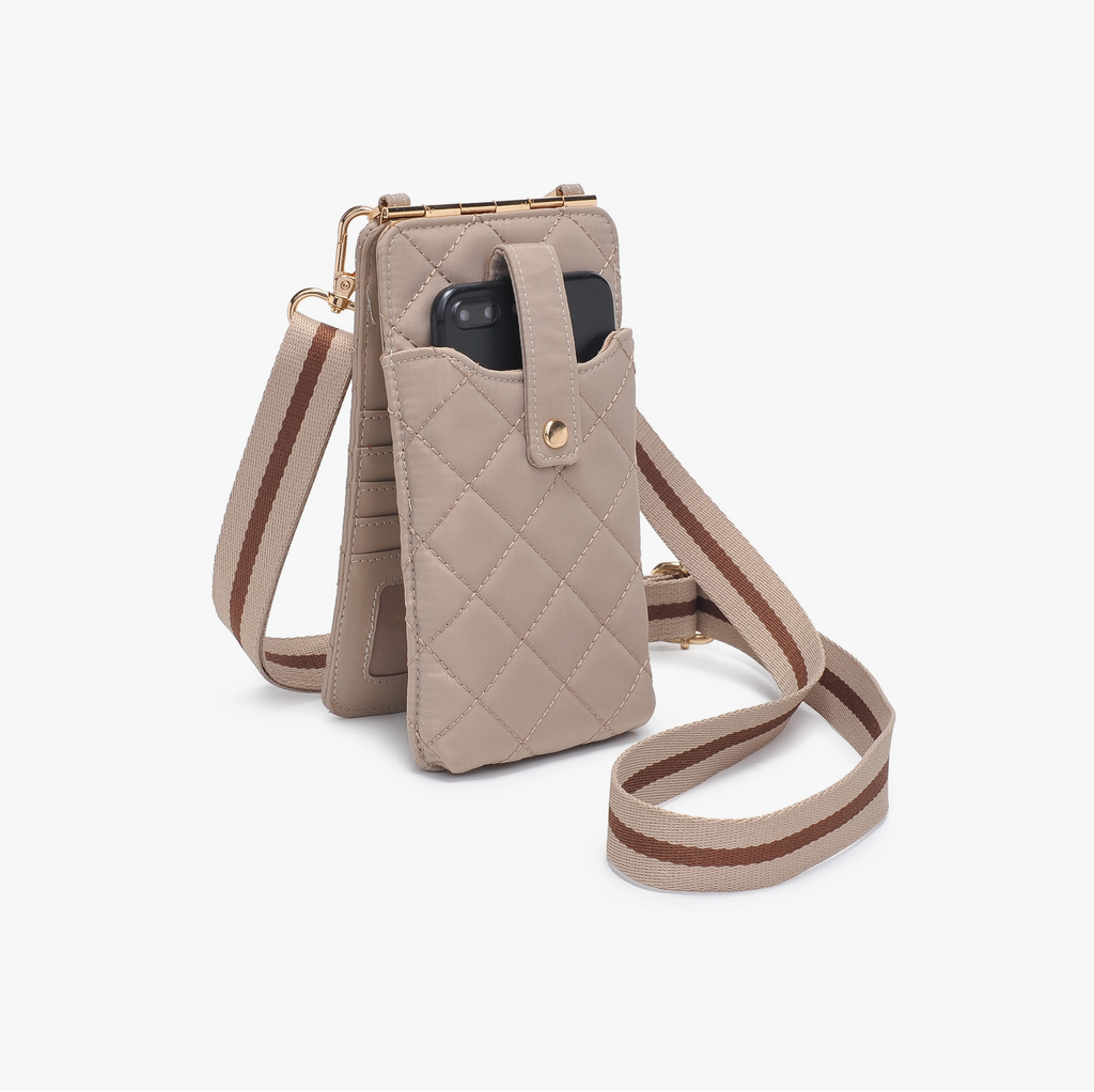 Zhuri Quilted Cell Phone Crossbody Bag | Tan